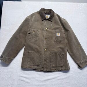 Carhartt Mens Brown Quilted Lined Work Barn Coat Jacket Size Medium